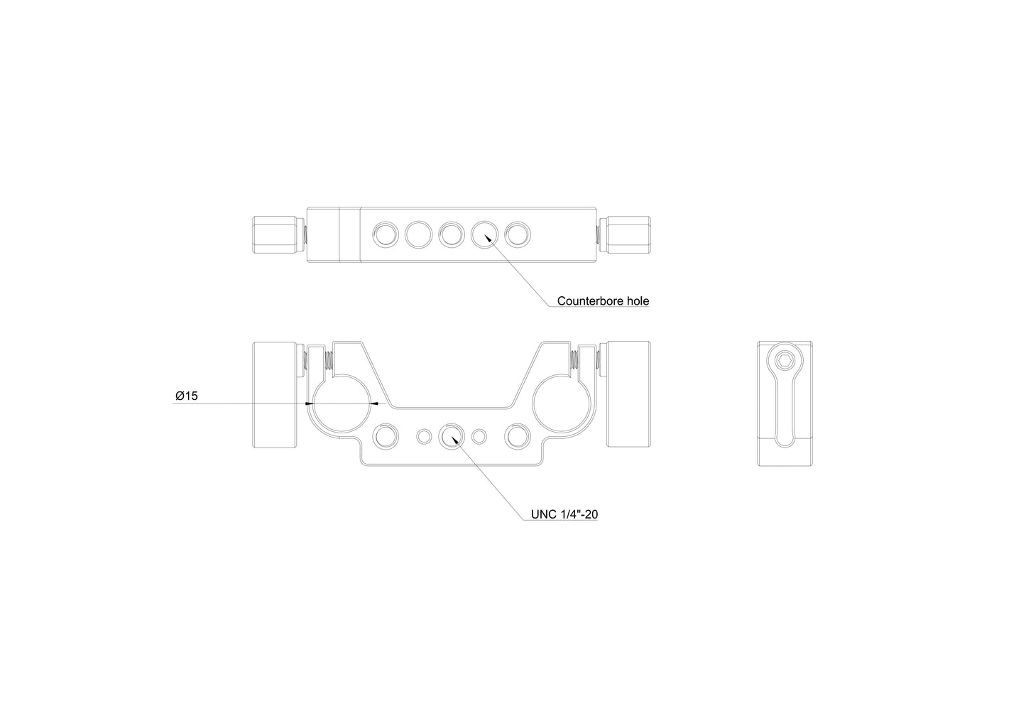 DeskRig 15mmロッド用 1/4インチネジ対応 デュアルクランプ /DRC-01　2個入り