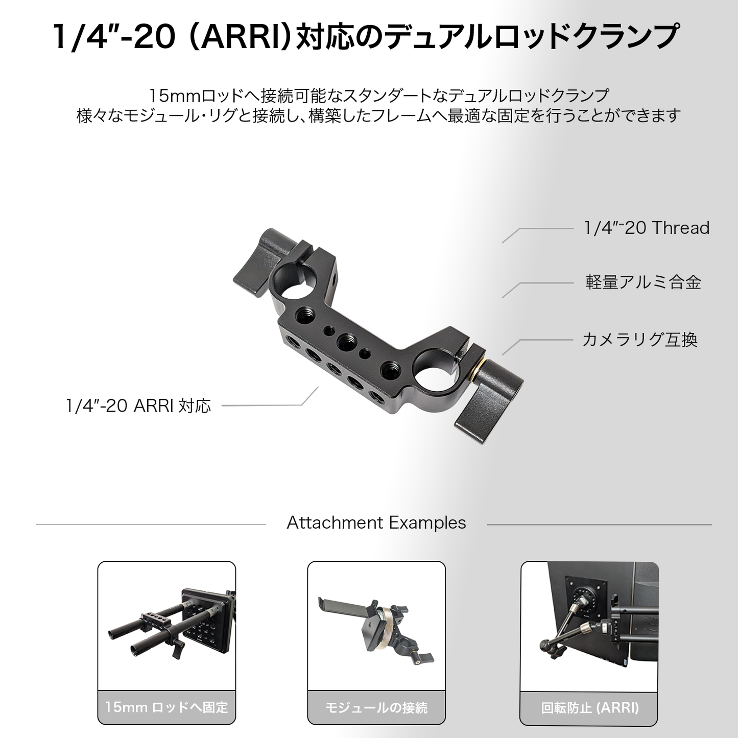 DeskRig 1/4”-20 ARRI 対応 15mmデュアルロッドクランプ /DRC-01　2個入り